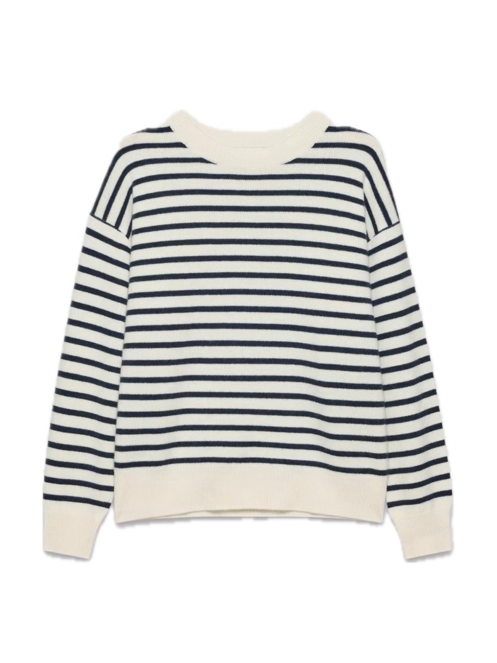 Wilfred Cashmere/Wool Striped Crewneck Sweater in Cream and Navy